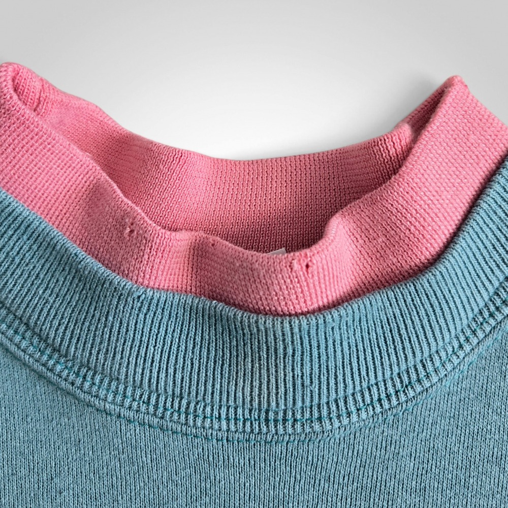 Vintage Morning Sun Teal Blue Floral Double Neck Sweatshirt Made in USA Large - Picture 5 of 8